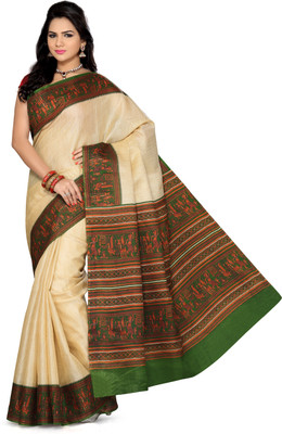 Ishin Printed Fashion Silk Saree(Beige)