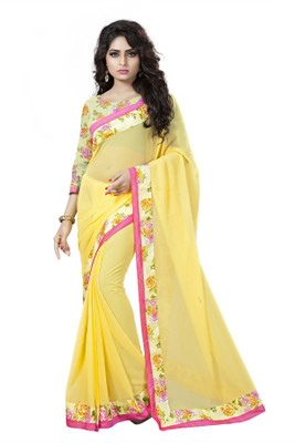 

Aai Shree Khodiyar Art Floral Print Bollywood Georgette Saree(Yellow)