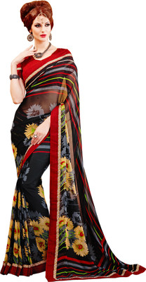 

Jiya Self Design, Printed Fashion Georgette Saree(Black, Multicolor)