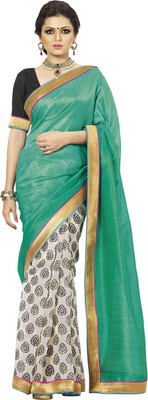 

Saara Printed Fashion Silk Saree(Green, White), Green and off-white