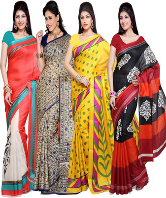 

Ishin Printed Fashion Art Silk Saree(Pack of 4, Multicolor)
