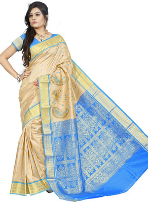 

JagannathSaree Embellished Fashion Silk Saree(Beige, Blue)