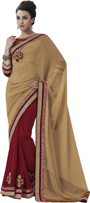 

Desi Butik Self Design Fashion Chiffon Saree(Beige)