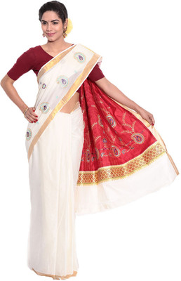 

Darps Self Design Balarampuram Cotton Saree(Multicolor), Cream