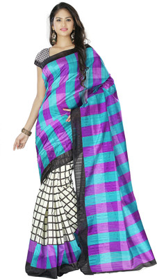 

Indrani Striped Fashion Silk Saree(Multicolor), Black;purple;sky blue