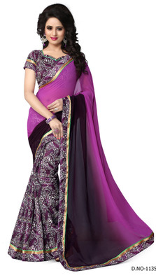 

Indianbeauty Self Design, Solid, Printed Fashion Georgette Saree(Purple)