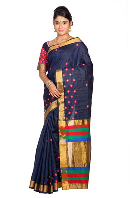 Mimosa Woven Kanjivaram Raw Silk Saree(Blue), Navy