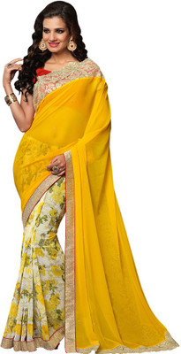 

Desi Butik Embroidered Fashion Georgette, Net Saree(Yellow, White), Yellow and cream