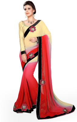 

Sourbh Sarees Embroidered Fashion Georgette Saree(Red, Beige), Cream;red