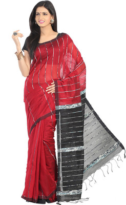 

Crochetin Self Design Fashion Handloom Silk Saree(Red, Black), Black;red