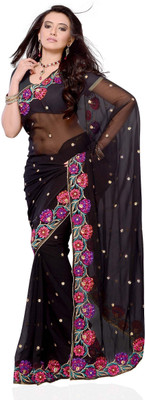 

JTInternational Self Design Fashion Georgette Saree(Black)