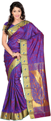 

Saara Printed Fashion Art Silk Saree(Purple, Gold), Purple and golden