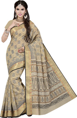 

Rani Saahiba Printed Gadwal Polycotton Saree(Beige), Black