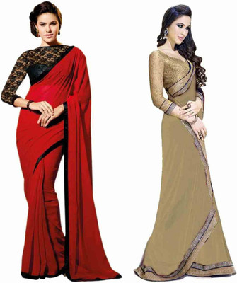 

Stylezone Self Design Fashion Chiffon Saree(Pack of 2, Red, Beige), Beige;red