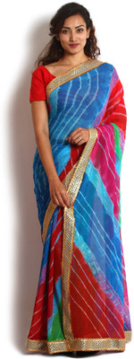

Kasturi-B Swadeshi Karigari Striped Leheria Handloom Georgette Saree(Multicolor)