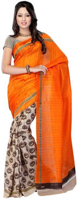 

Dancing Girl Printed Bollywood Art Silk Saree(Orange)