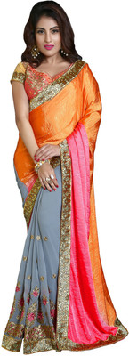 

Lovelylook Embroidered Daily Wear Georgette Saree(Orange, Grey)