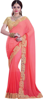 

Sati Embroidered Fashion Chiffon Saree(Pink)