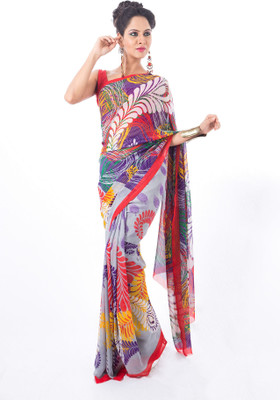 

Cenizas Printed Fashion Chiffon Saree(Multicolor), Grey