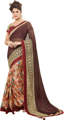 

Saara Embroidered Fashion Chiffon Saree(Brown), Moss chiffon & viscose satin