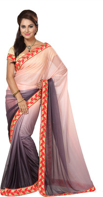 Ishin Embellished Fashion Lycra Saree(Orange), Brown;orange