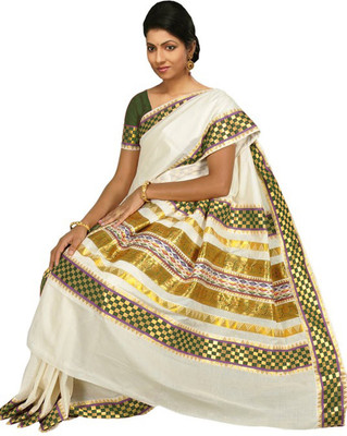 

Fashionkiosks Self Design Balarampuram Cotton Saree(Multicolor), Cream
