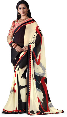 

Indianbeauty Printed, Embroidered Bollywood Pure Georgette Saree(Black, White)