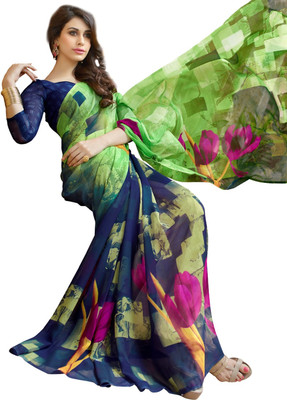 

Parisha Printed Fashion Georgette Saree(Multicolor), Green;navy blue