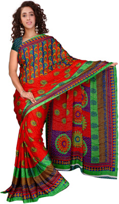 

Vardan Prints Printed Bollywood Crepe Saree(Red)