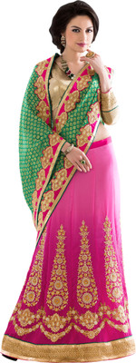 

Khushali Self Design, Embroidered Fashion Georgette, Viscose Saree(Green, Pink, Beige, Beige;green;pink