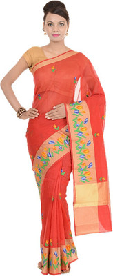 

Kdc Sarees Embroidered Banarasi Handloom Cotton Saree(Red)