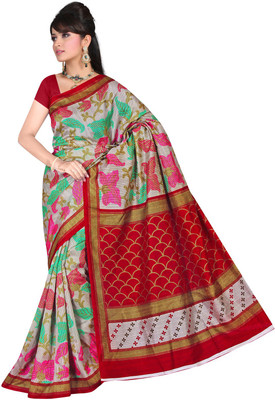 

Lovelylook Printed Daily Wear Art Silk Saree(Grey, Red)