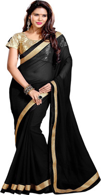 

Sourbh Sarees Self Design, Solid, Embroidered Fashion Synthetic Georgette Saree(Black