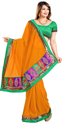 

Ishin Embroidered Fashion Chiffon Saree(Orange), Rust
