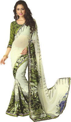 

PSHOPEE Printed Fashion Chiffon Saree(Green)