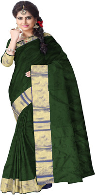 

Javuli Woven Arani Pattu Handloom Silk Cotton Blend Saree(Dark Green)