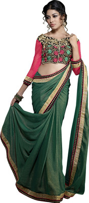 

Khushali Self Design, Embroidered Fashion Georgette Saree(Green, Blue, Pink), Blue;green;pink