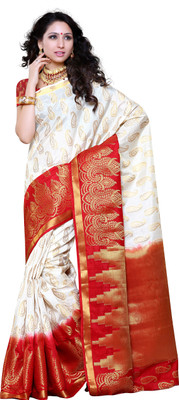 

Mimosa Woven Kanjivaram Art Silk Saree(White), Off white