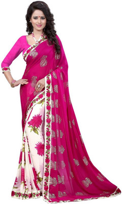 Bombey Velvat Fab Floral Print Bollywood Georgette Saree(Cream)