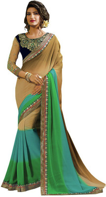 

Manthan Embroidered Fashion Georgette Saree(Beige), Beige & green
