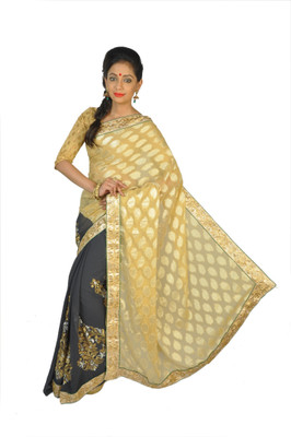 

Abacus Embroidered Bollywood Handloom Georgette Saree(Black, Gold), Black;golden