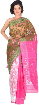 

RLBFashion Self Design Jamdani Handloom Cotton, Art Silk Saree(Magenta, Green, White), Bottle green;magenta;off-white