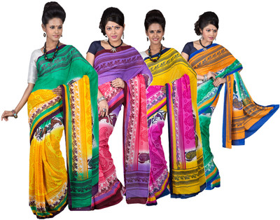 

Hawai Solid Fashion Georgette Saree(Pack of 4, Multicolor)