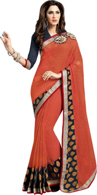

Jiya Self Design, Embroidered, Embellished Fashion Georgette Saree(Orange)