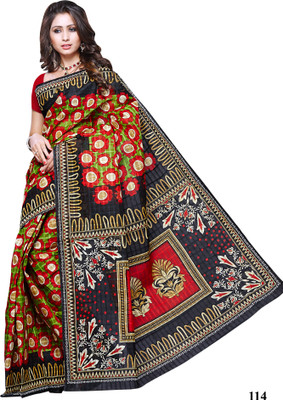 Hi-Choice Printed Fashion Cotton Saree(Dark Blue, Red, Dark Green)