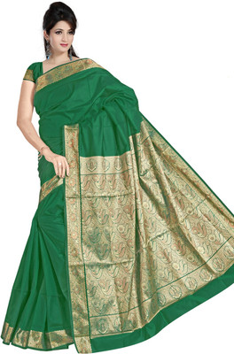 

JagannathSaree Self Design Fashion Silk Saree(Green, Silver)