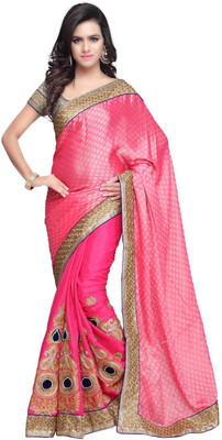 

JTInternational Self Design Bollywood Georgette Saree(Pink)