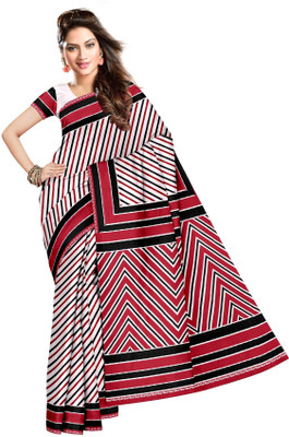 

Sangam Kolkata Graphic Print Bollywood Cotton Saree(Red, White)