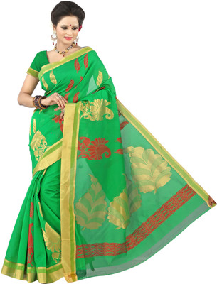 Mimosa Woven Kanjivaram Handloom Cotton Saree(Green)