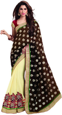 

Saara Printed Fashion Georgette Saree(White, Brown), Brown;off-white